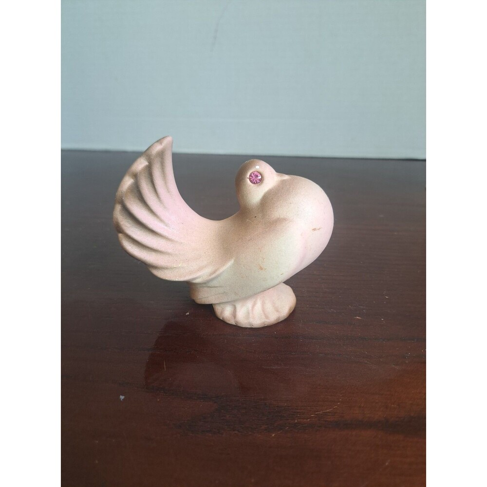 Vintage Porcelain Mauve And Brown Dove With Pink Rhinestone Eyes Figurine